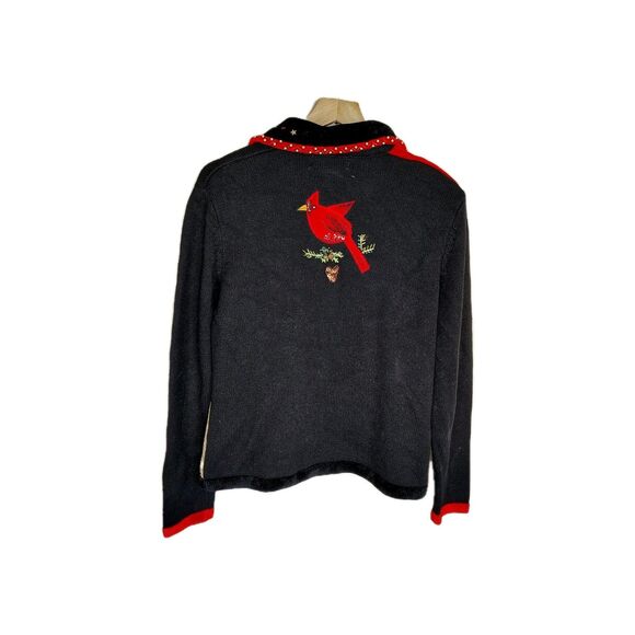 Christmas Cardigan Sweater Patchwork Cardinals Beaded Embellished Holiday PXL - Picture 2 of 11